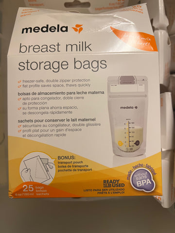 (1) Damaged Retail Box Medela Breast Milk Storage Bags, 25 Count BPA FREE Model #68060 Self Standing